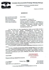 Referencje zawodowe Artura Ulmana z Gdyńskiego Stowarzyszenia Świętego Mikołaja Biskupa w Gdyni