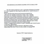 Rekomendacja superwizorska dla Artura Ulmana na członka zwyczajnego towarzystwa psychoterapii.